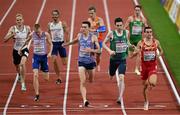 19 August 2022; Mark English of Ireland, second from right, on his way to finishing third in Heat 2 of the Men's 800m Semi Final during day 9 of the European Championships 2022 at the Olympiastadion in Munich, Germany. Photo by Ben McShane/Sportsfile