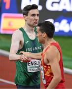 19 August 2022; Mark English of Ireland, left, and Mariano Garcia of Spain after Heat 2 of the Men's 800m Semi Final during day 9 of the European Championships 2022 at the Olympiastadion in Munich, Germany. Photo by Ben McShane/Sportsfile