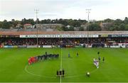 19 August 2022; Both teams and officials stand for a minute's appluase in memory of the late Derek 'Mono' Monaghan before the SSE Airtricity League Premier Division match between Shelbourne and Bohemians at Tolka Park in Dublin. Photo by Ramsey Cardy/Sportsfile