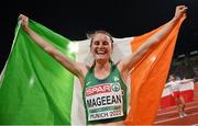 19 August 2022; Ciara Mageean of Ireland celebrates after finishing second in the Women's 1500m Final during day 9 of the European Championships 2022 at the Olympiastadion in Munich, Germany. Photo by David Fitzgerald/Sportsfile