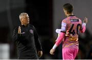 19 August 2022; Bohemians manager Keith Long and Bohemians goalkeeper Jon McCracken after their draw in the SSE Airtricity League Premier Division match between Shelbourne and Bohemians at Tolka Park in Dublin. Photo by Ramsey Cardy/Sportsfile