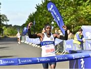 20 August 2022; Peter Somba of Dunboyne AC, Wicklow, celebrates winning the men's race during the Irish Life Dublin Race Series Frank Duffy 10 Mile in Phoenix Park in Dublin. Photo by Sam Barnes/Sportsfile