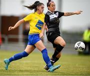 20 August 2022; Kerri Duffy of Terenure Rangers in action against Alana Moran of Corrib Celtic FC during the FAI Women's Intermediate Shield Final 2022 match between Terenure Rangers and Corrib Celtic FC at Leah Victoria Park in Tullamore, Offaly. Photo by Ray McManus/Sportsfile