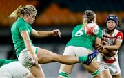 20 August 2022; Ailsa Hughes of Ireland kicks the ball during the Women's Rugby Summer Tour match between Japan and Ireland at Ecopa Stadium in Shizouka, Japan. Photo by Sportsfile