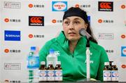 20 August 2022; Ireland captain Nichola Fryday speaks at a media conference after the Women's Rugby Summer Tour match between Japan and Ireland at Ecopa Stadium in Shizouka, Japan. Photo by Sportsfile