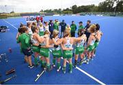 20 August 2022; Ireland head coach Sean Dancer speaks to his players after the Women's 2022 EuroHockey Championship Qualifier match between Ireland and Czech Republic at Sport Ireland Campus in Dublin. Photo by Stephen McCarthy/Sportsfile