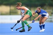 20 August 2022; Deirdre Duke of Ireland in action against Adéla Kozísková of Czech Republic during the Women's 2022 EuroHockey Championship Qualifier match between Ireland and Czech Republic at Sport Ireland Campus in Dublin. Photo by Stephen McCarthy/Sportsfile
