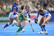 20 August 2022; Christina Hamill of Ireland in action against Anna Vorlova of Czech Republic during the Women's 2022 EuroHockey Championship Qualifier match between Ireland and Czech Republic at Sport Ireland Campus in Dublin. Photo by Stephen McCarthy/Sportsfile