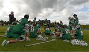 u20 August 2022; Ireland Head Coach Tom Prior speaks to his players at half-time during the 2022 World Lacrosse Men's U21 World Championship 7th place match between Ireland and Puerto Rico at the University of Limerick in Limerick. Photo by Tom Beary/Sportsfile
