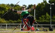 20 August 2022; Cian O'Neill of Ireland competing in the seated javelin event during the IWA Sport Para Athletics South East Games at RSC in Waterford. Photo by Eóin Noonan/Sportsfile