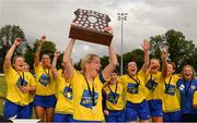 20 August 2022; The Terenure Rangers captain Ruth Comerford, and her team mates, celebrate after the FAI Women's Intermediate Shield Final 2022 match between Terenure Rangers and Corrib Celtic FC at Leah Victoria Park in Tullamore, Offaly. Photo by Ray McManus/Sportsfile