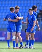 20 August 2022; Leinster players Niall O'Hanlon and Finn Treacy, left, celebrate after their side's victory in the U19 Interprovincial Series match between Leinster and Munster at Energia Park in Dublin. Photo by Piaras Ó Mídheach/Sportsfile