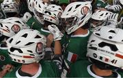 20 August 2022; Ireland huddle during the 2022 World Lacrosse Men's U21 World Championship 7th place match between Ireland and Puerto Rico at the University of Limerick in Limerick. Photo by Tom Beary/Sportsfile