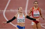 20 August 2022; Viktoria Forster of Slovakia celebrates after Heat 3 of the Women's 100m Hurdles during day 10 of the European Championships 2022 at the Olympiastadion in Munich, Germany. Photo by David Fitzgerald/Sportsfile