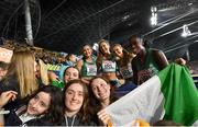 20 August 2022; The Ireland team, from left, Phil Healy, Sophie Becker, Sharlene Mawdsley and Rhasidat Adeleke with supporters after the Women's 4x400m Relay Final during day 10 of the European Championships 2022 at the Olympiastadion in Munich, Germany. Photo by David Fitzgerald/Sportsfile