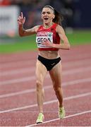 20 August 2022; Luiza Gega of Albania on the way to winning the Women's 3000m Steeplechase Final during day 10 of the European Championships 2022 at the Olympiastadion in Munich, Germany. Photo by Ben McShane/Sportsfile