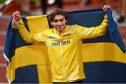 20 August 2022; Armand Duplantis of Sweden after winning the Men's Pole Vault Final during day 10 of the European Championships 2022 at the Olympiastadion in Munich, Germany. Photo by David Fitzgerald/Sportsfile