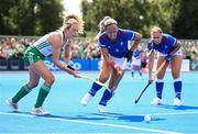 20 August 2022; Niamh Carey of Ireland in action against Tereza Mejzlikova of Czech Republic during the Women's 2022 EuroHockey Championship Qualifier match between Ireland and Czech Republic at Sport Ireland Campus in Dublin. Photo by Stephen McCarthy/Sportsfile