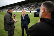 16 August 2022; Nina Carberry is interviewed by Kieran O'Sullivan of Sky Sports during the Hurling for Cancer Research 2022 match at St Conleth's Park in Newbridge, Kildare. Photo by Stephen McCarthy/Sportsfile