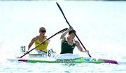 21 August 2022; Jenny Egan-Simmons of Ireland, right, and Rebecka Georgsdotter of Sweden competing in the Women's Kayak Single 5000m Final during day 11 of the European Championships 2022 at the Olympic Regatta Centre in Munich, Germany. Photo by David Fitzgerald/Sportsfile