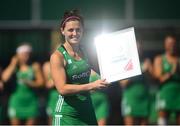 21 August 2022; Róisín Upton of Ireland with the tournament's Best Player Award after the Women's 2022 EuroHockey Championship Qualifier match between Ireland and Turkey at Sport Ireland Campus in Dublin. Photo by Stephen McCarthy/Sportsfile