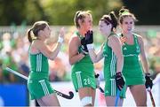 21 August 2022; Róisín Upton of Ireland, third from left, is congratulated by team-mates, from left, Róisín Upton, Deirdre Duke and Hannah McLoughlin after scoring their side's sixth goal during the Women's 2022 EuroHockey Championship Qualifier match between Ireland and Turkey at Sport Ireland Campus in Dublin. Photo by Stephen McCarthy/Sportsfile