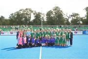 21 August 2022; Ireland players with ball patrol children after the Women's 2022 EuroHockey Championship Qualifier match between Ireland and Turkey at Sport Ireland Campus in Dublin. Photo by Stephen McCarthy/Sportsfile