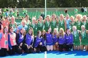 21 August 2022; Ireland players with ball patrol children after the Women's 2022 EuroHockey Championship Qualifier match between Ireland and Turkey at Sport Ireland Campus in Dublin. Photo by Stephen McCarthy/Sportsfile