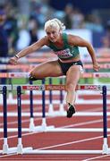 21 August 2022; Sarah Lavin of Ireland on her way to finishing third in Heat 2 of the Women's 100m Hurdles Semi Final during day 11 of the European Championships 2022 at the Olympiastadion in Munich, Germany. Photo by Ben McShane/Sportsfile