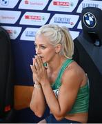 21 August 2022; Sarah Lavin of Ireland waits to see if she has qualified for the Women's 100m Hurdles Final during day 11 of the European Championships 2022 at the Olympiastadion in Munich, Germany. Photo by David Fitzgerald/Sportsfile