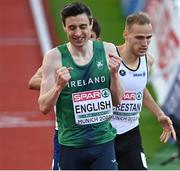 21 August 2022; Mark English of Ireland celebrates after finishing third in the Men's 800m Final during day 11 of the European Championships 2022 at the Olympiastadion in Munich, Germany. Photo by David Fitzgerald/Sportsfile