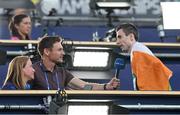 21 August 2022; Mark English of Ireland is interviewed by RTÉ's David Gillick after winning bronze in the Men's 800m Final during day 11 of the European Championships 2022 at the Olympiastadion in Munich, Germany. Photo by Ben McShane/Sportsfile