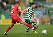 21 August 2022; Richie Towell of Shamrock Rovers and Lewis Macari of Dundalk during the SSE Airtricity League Premier Division match between Shamrock Rovers and Dundalk at Tallaght Stadium in Dublin. Photo by Stephen McCarthy/Sportsfile