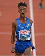 21 August 2022; Yemaneberhan Crippa of Italy celebrates winning the Men's 10000m Final during day 11 of the European Championships 2022 at the Olympiastadion in Munich, Germany. Photo by David Fitzgerald/Sportsfile