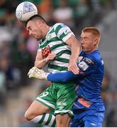 21 August 2022; Aaron Greene of Shamrock Rovers in action against Dundalk goalkeeper Nathan Shepperd during the SSE Airtricity League Premier Division match between Shamrock Rovers and Dundalk at Tallaght Stadium in Dublin. Photo by Stephen McCarthy/Sportsfile