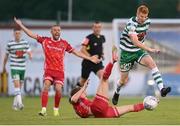 21 August 2022; Rory Gaffney of Shamrock Rovers in action against Runar Hauge of Dundalk during the SSE Airtricity League Premier Division match between Shamrock Rovers and Dundalk at Tallaght Stadium in Dublin. Photo by Stephen McCarthy/Sportsfile