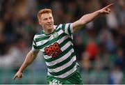 21 August 2022; Rory Gaffney of Shamrock Rovers celebrates after scoring his side's third goal during the SSE Airtricity League Premier Division match between Shamrock Rovers and Dundalk at Tallaght Stadium in Dublin. Photo by Stephen McCarthy/Sportsfile