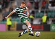 21 August 2022; Rory Gaffney of Shamrock Rovers shoots to score his side's third goal during the SSE Airtricity League Premier Division match between Shamrock Rovers and Dundalk at Tallaght Stadium in Dublin. Photo by Stephen McCarthy/Sportsfile