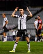 12 August 2022; Darragh Leahy of Dundalk reacts during the SSE Airtricity League Premier Division match between Bohemians and Dundalk at Dalymount Park in Dublin. Photo by Sam Barnes/Sportsfile