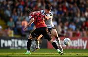 12 August 2022; Ryan O'Kane of Dundalk in action against Laurenz Dehl of Bohemians during the SSE Airtricity League Premier Division match between Bohemians and Dundalk at Dalymount Park in Dublin. Photo by Sam Barnes/Sportsfile