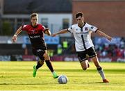 12 August 2022; Steven Bradley of Dundalk in action against Laurenz Dehl of Bohemians during the SSE Airtricity League Premier Division match between Bohemians and Dundalk at Dalymount Park in Dublin. Photo by Sam Barnes/Sportsfile