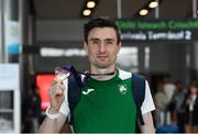 22 August 2022; Mark English of Ireland, who won a bronze medal in the men's 800m final, pictured at Dublin Airport on the team's return from the European Championships in Munich. Photo by Harry Murphy/Sportsfile