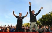 19 August 2022; Bohemians supporters celebrate their side's first goal, scored by Tyreke Wilson, during the SSE Airtricity League Premier Division match between Shelbourne and Bohemians at Tolka Park in Dublin. Photo by Ramsey Cardy/Sportsfile
