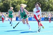 21 August 2022; Zeliha Kendir of Turkey and Michelle Carey of Ireland during the Women's 2022 EuroHockey Championship Qualifier match between Ireland and Turkey at Sport Ireland Campus in Dublin. Photo by Stephen McCarthy/Sportsfile