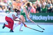 21 August 2022; Michelle Carey of Ireland and Merve Aslan of Turkey during the Women's 2022 EuroHockey Championship Qualifier match between Ireland and Turkey at Sport Ireland Campus in Dublin. Photo by Stephen McCarthy/Sportsfile
