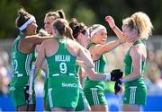 21 August 2022; Michelle Carey of Ireland, right, is congratulated by team-mates, from left, Lena Tice, Deirdre Duke Katie Mullan, Róisín Upton and Caoimhe Perdue after scoring their side's opening goal during the Women's 2022 EuroHockey Championship Qualifier match between Ireland and Turkey at Sport Ireland Campus in Dublin. Photo by Stephen McCarthy/Sportsfile