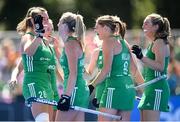 21 August 2022; Deirdre Duke of Ireland, left, is congratulated by team-mates after scoring their side's fifth goal during the Women's 2022 EuroHockey Championship Qualifier match between Ireland and Turkey at Sport Ireland Campus in Dublin. Photo by Stephen McCarthy/Sportsfile