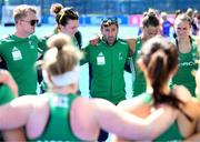 21 August 2022; Ireland head coach Sean Dancer speaks to his players and staff after the Women's 2022 EuroHockey Championship Qualifier match between Ireland and Turkey at Sport Ireland Campus in Dublin. Photo by Stephen McCarthy/Sportsfile