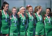 21 August 2022; Ireland players sing Ireland's Call after the Women's 2022 EuroHockey Championship Qualifier match between Ireland and Turkey at Sport Ireland Campus in Dublin. Photo by Stephen McCarthy/Sportsfile