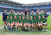 22 August 2022; Gaelscoil Cluain Meala, Tipperary, team, with GAA Ambasadóir na Gaeilge and Galway footballer Paul Conroy at GAAGaeilge Go Games at Croke Park in Dublin. Photo by Piaras Ó Mídheach/Sportsfile